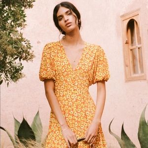 Faithfull the Brand Yellow Floral Mini Dress